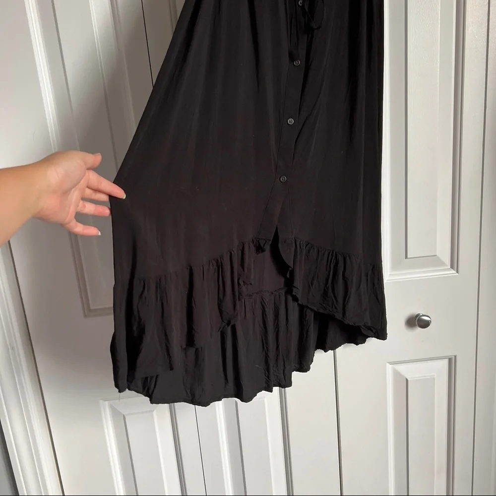 LOFT Petite Off The Shoulder Button Down Midi Dress - Black, PM - Picture 6 of 7